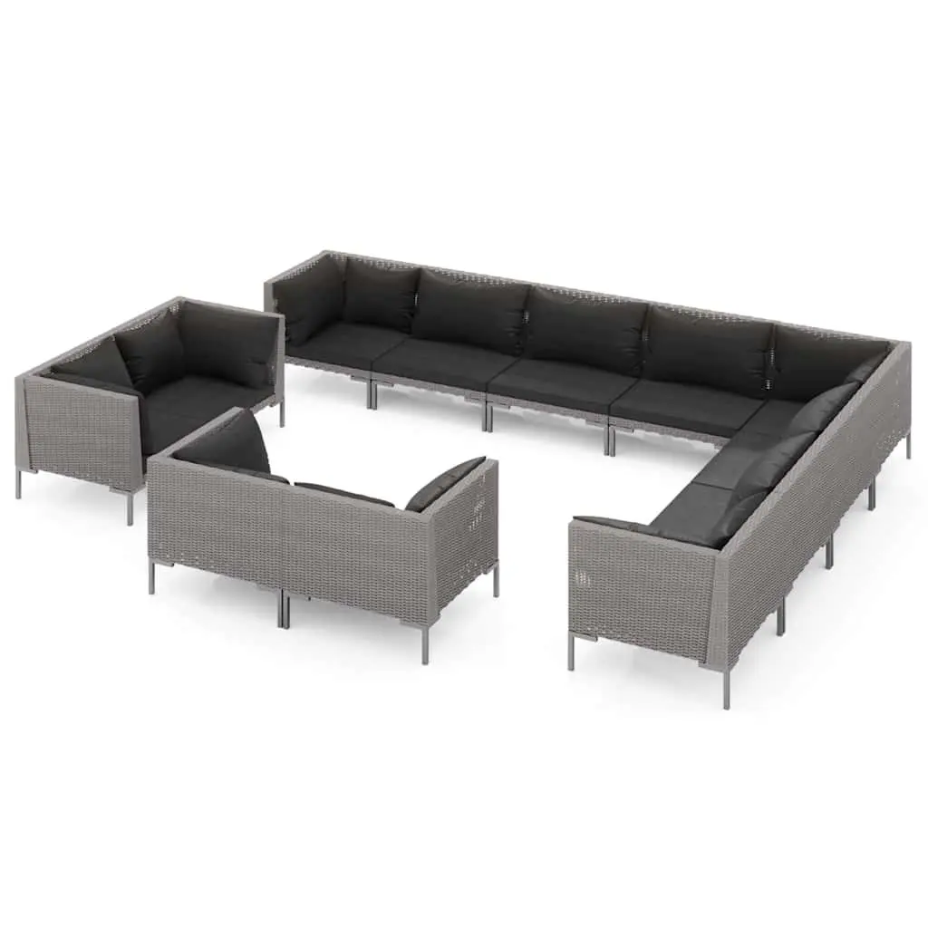Garden Lounge Set 12 Piece Outdoor Furniture PE Rattan Grey Cushions Patio