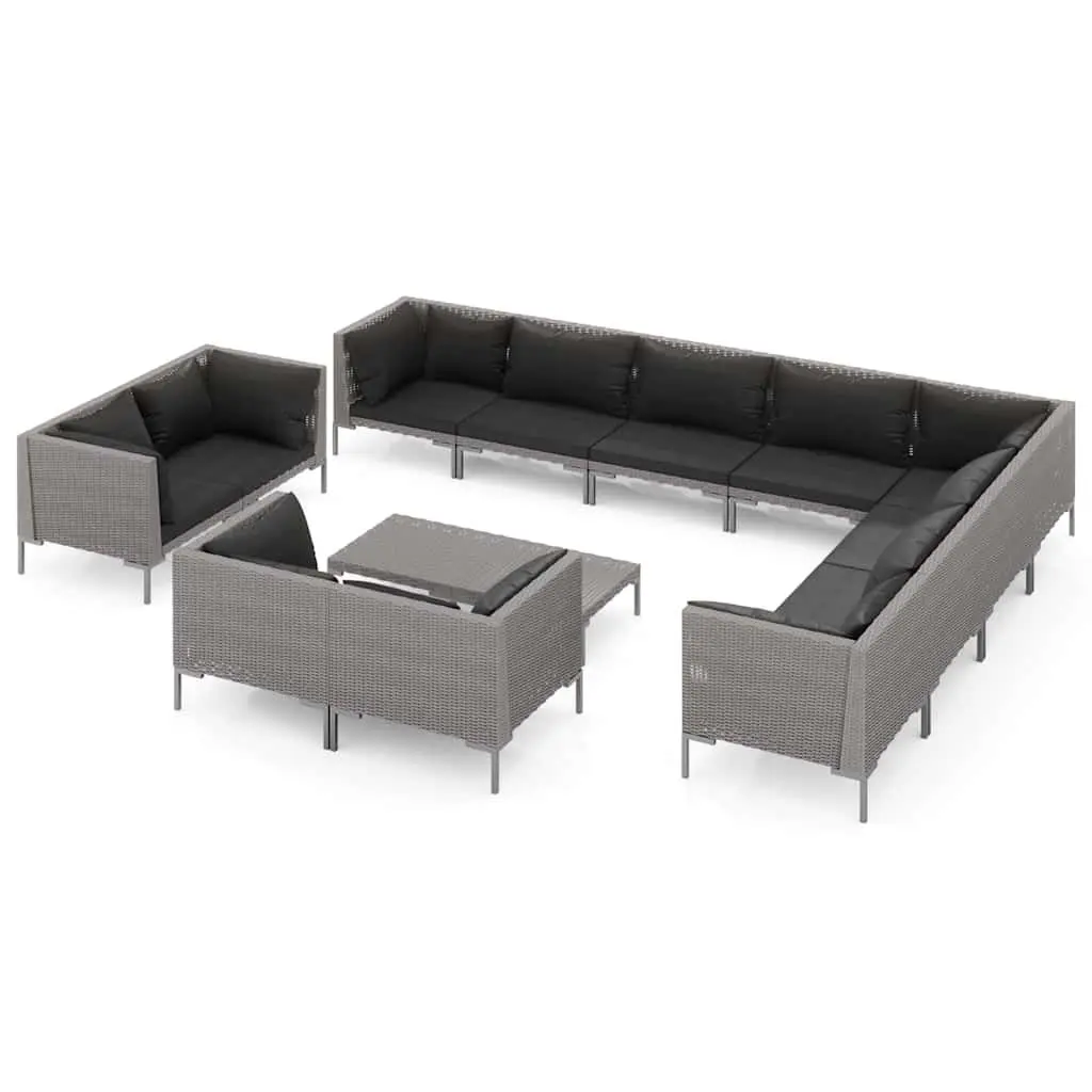 Garden Lounge Set 13 Piece Outdoor Furniture Grey Poly Rattan Patio Sofa with