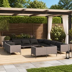 Garden Lounge Set 13 Piece Outdoor Furniture Poly Rattan Grey with Cushions