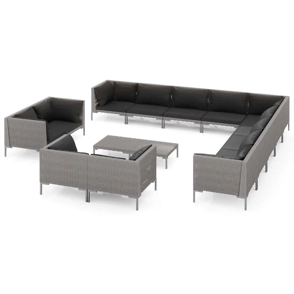 Garden Lounge Set 14 Piece Outdoor Furniture Grey Poly Rattan with Cushions Sofa