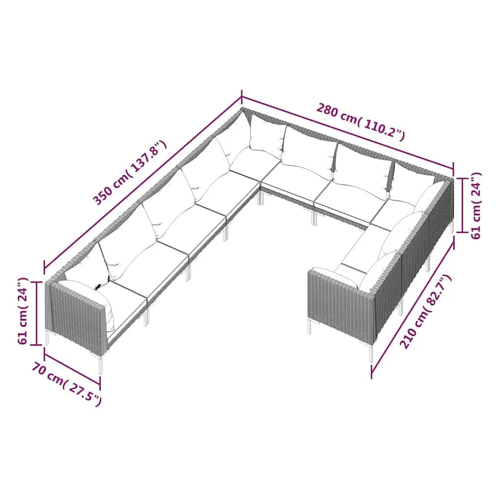 Garden Lounge Set Grey 10 Piece Outdoor Furniture Poly Rattan Patio Sofa