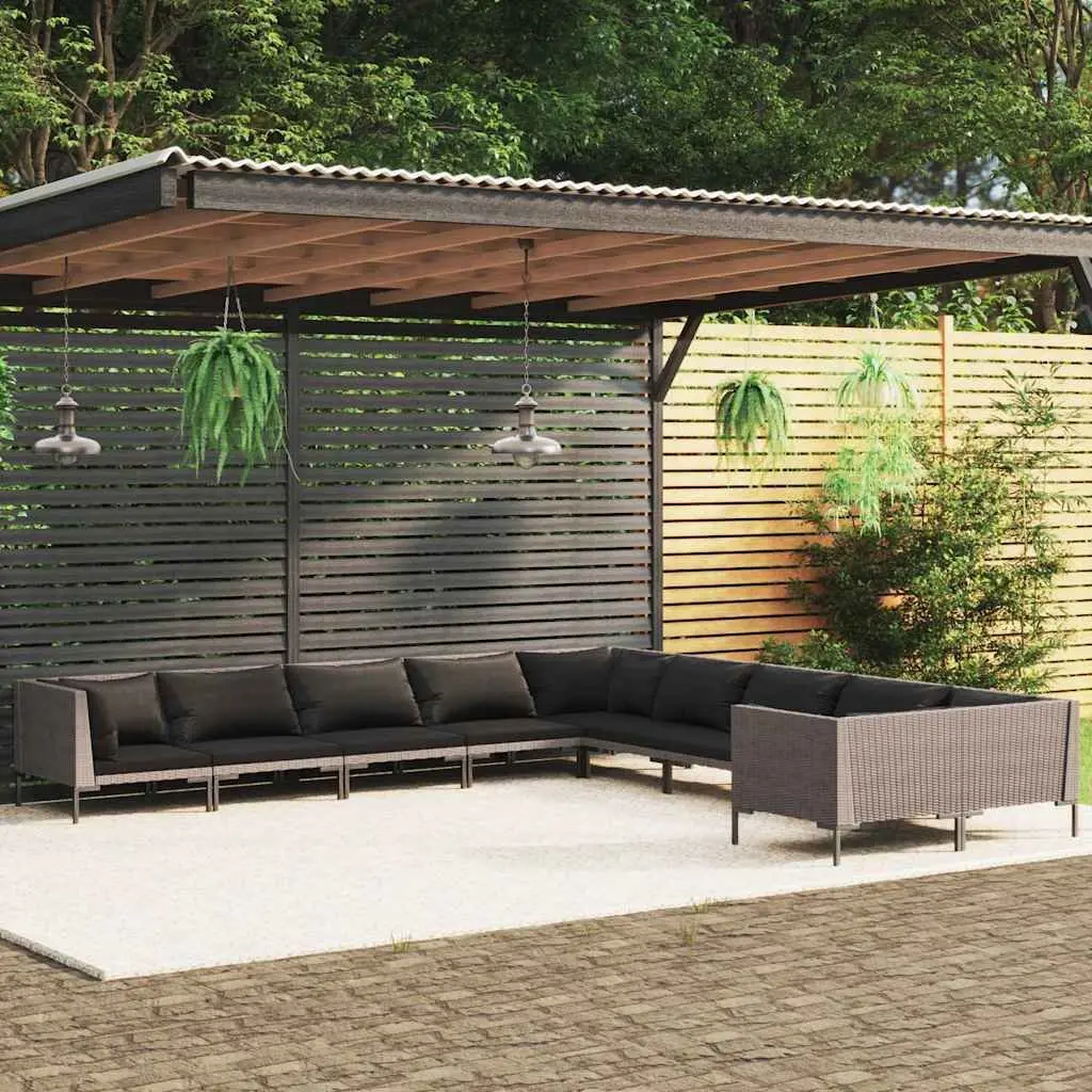 Garden Lounge Set Grey 10 Piece Poly Rattan Outdoor Furniture with Cushions