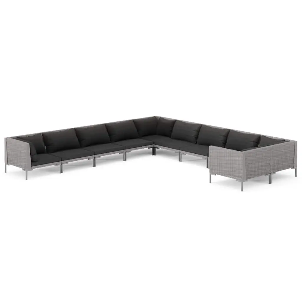 Garden Lounge Set Grey 10 Piece Poly Rattan Outdoor Furniture with Cushions