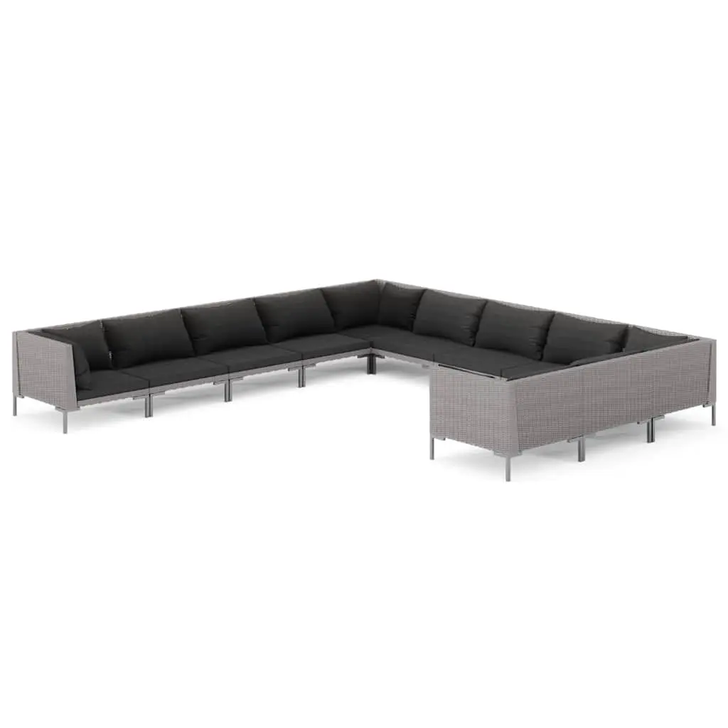 Garden Lounge Set 11 Piece Poly Rattan Grey Outdoor Furniture Patio Sofa with