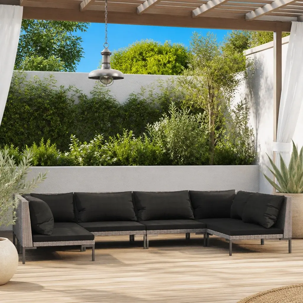 Garden Lounge Set 6 Piece Outdoor Furniture Grey Poly Rattan Patio Sofa with