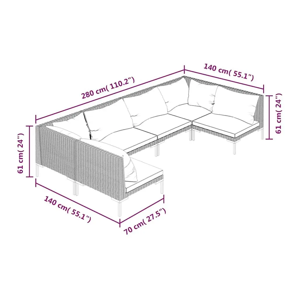 Garden Lounge Set 6 Piece Outdoor Furniture Grey Poly Rattan Patio Sofa with