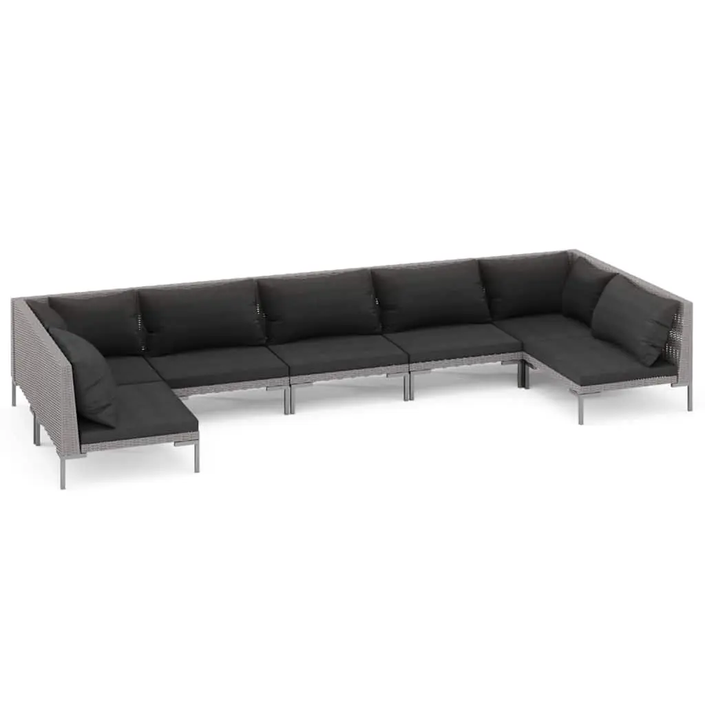 Garden Lounge Set 7 Piece Outdoor Patio Furniture Grey Poly Rattan Sofa with