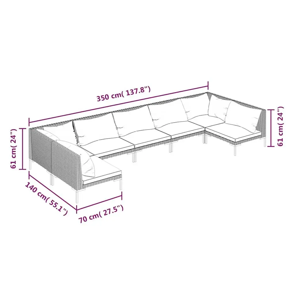 Garden Lounge Set 7 Piece Outdoor Patio Furniture Grey Poly Rattan Sofa with