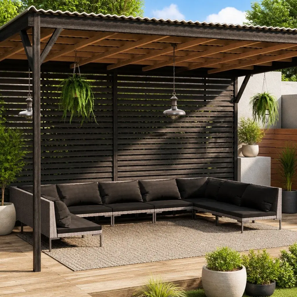 Garden Lounge Set Grey 9 Piece Outdoor Furniture Rattan Cushions Patio Sofa