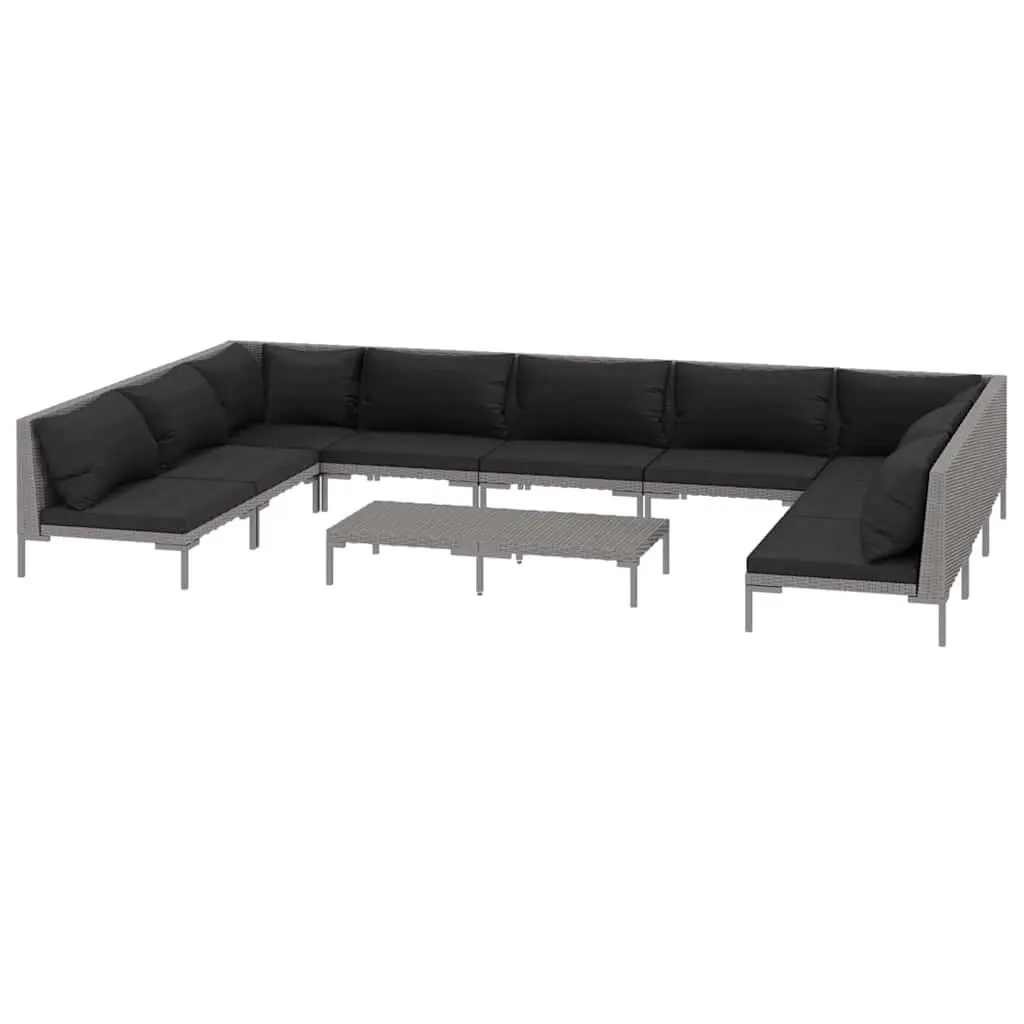 Garden Lounge Set Grey 10 Piece Outdoor Furniture with Cushions Poly Rattan