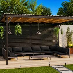Garden Lounge Set 11 Piece Outdoor Furniture Grey Poly Rattan with Cushions