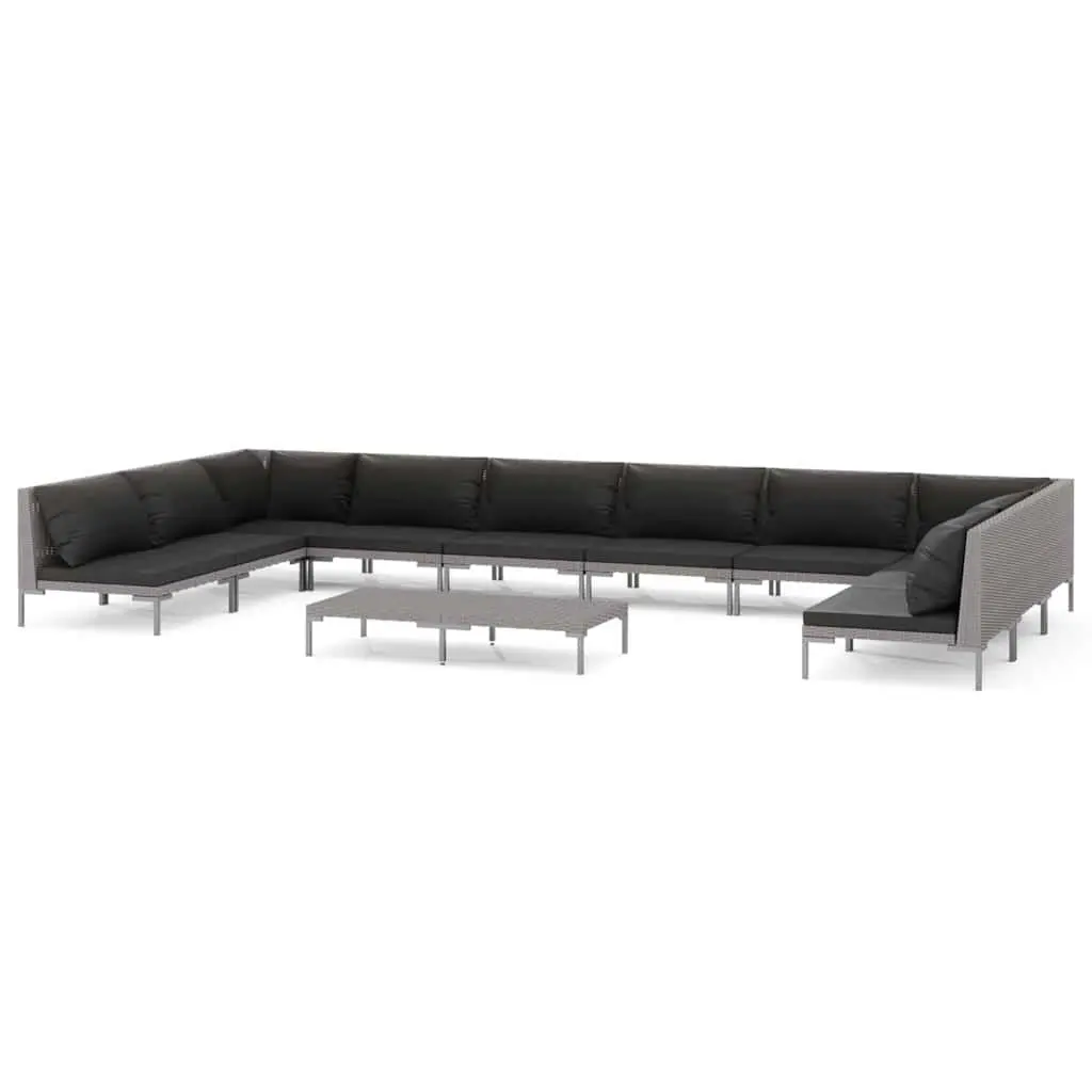 Garden Lounge Set 11 Piece Outdoor Furniture Grey Poly Rattan with Cushions