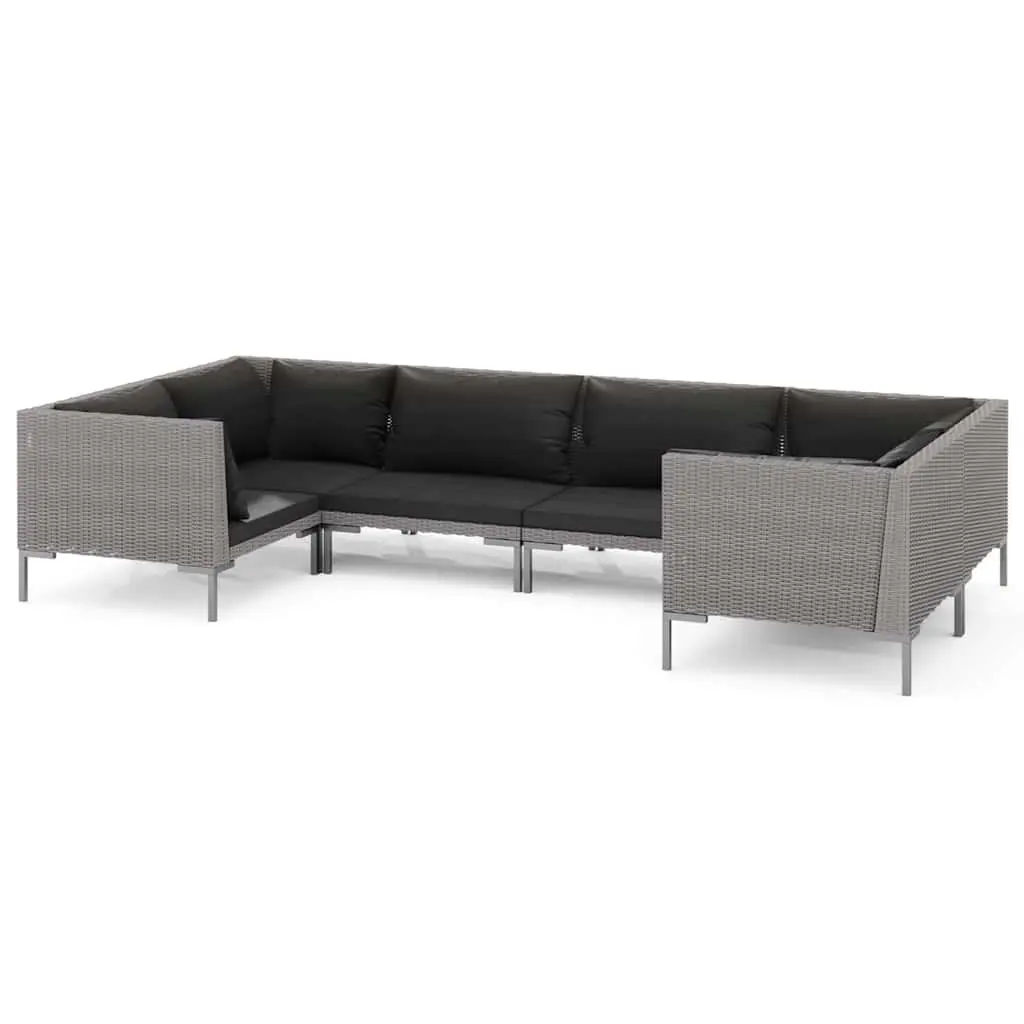 Garden Lounge Set 6 Piece Outdoor Furniture Grey Poly Rattan Patio Sofa with