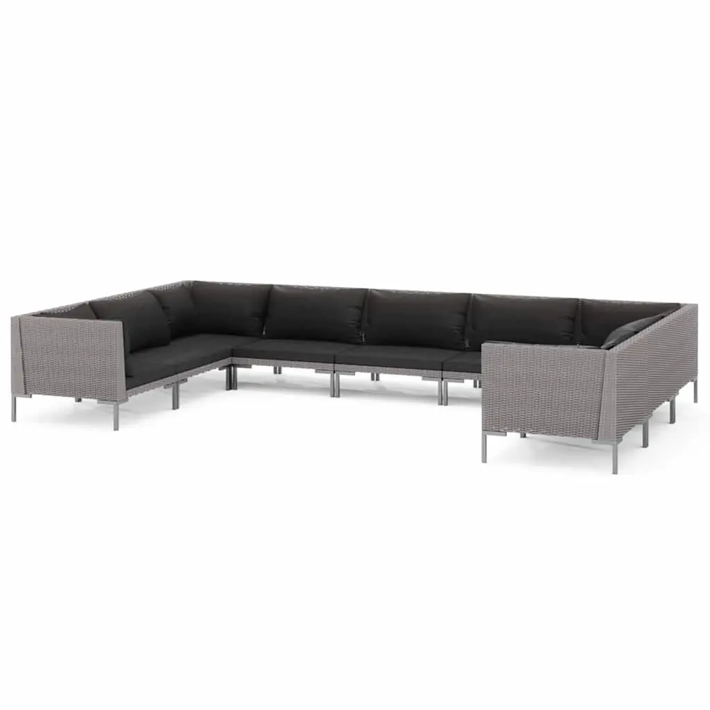 Garden Lounge Set 9 Piece Outdoor Patio Furniture Grey Rattan Sofa with Cushions