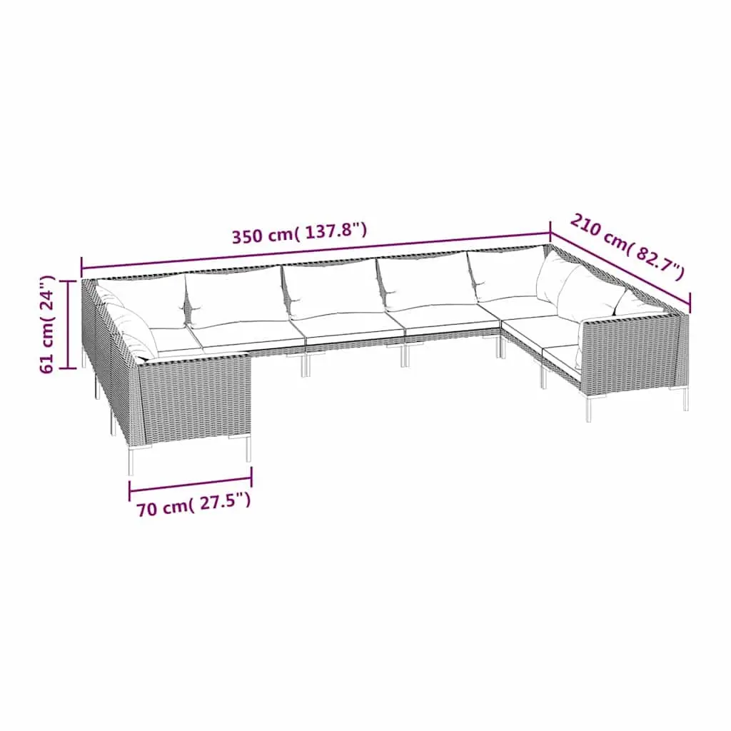 Garden Lounge Set 9 Piece Outdoor Patio Furniture Grey Rattan Sofa with Cushions