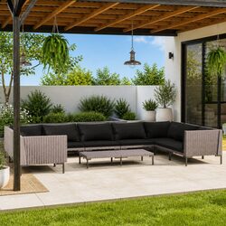 Garden Lounge Set 10 Piece Outdoor Patio Furniture with Cushions Grey Rattan