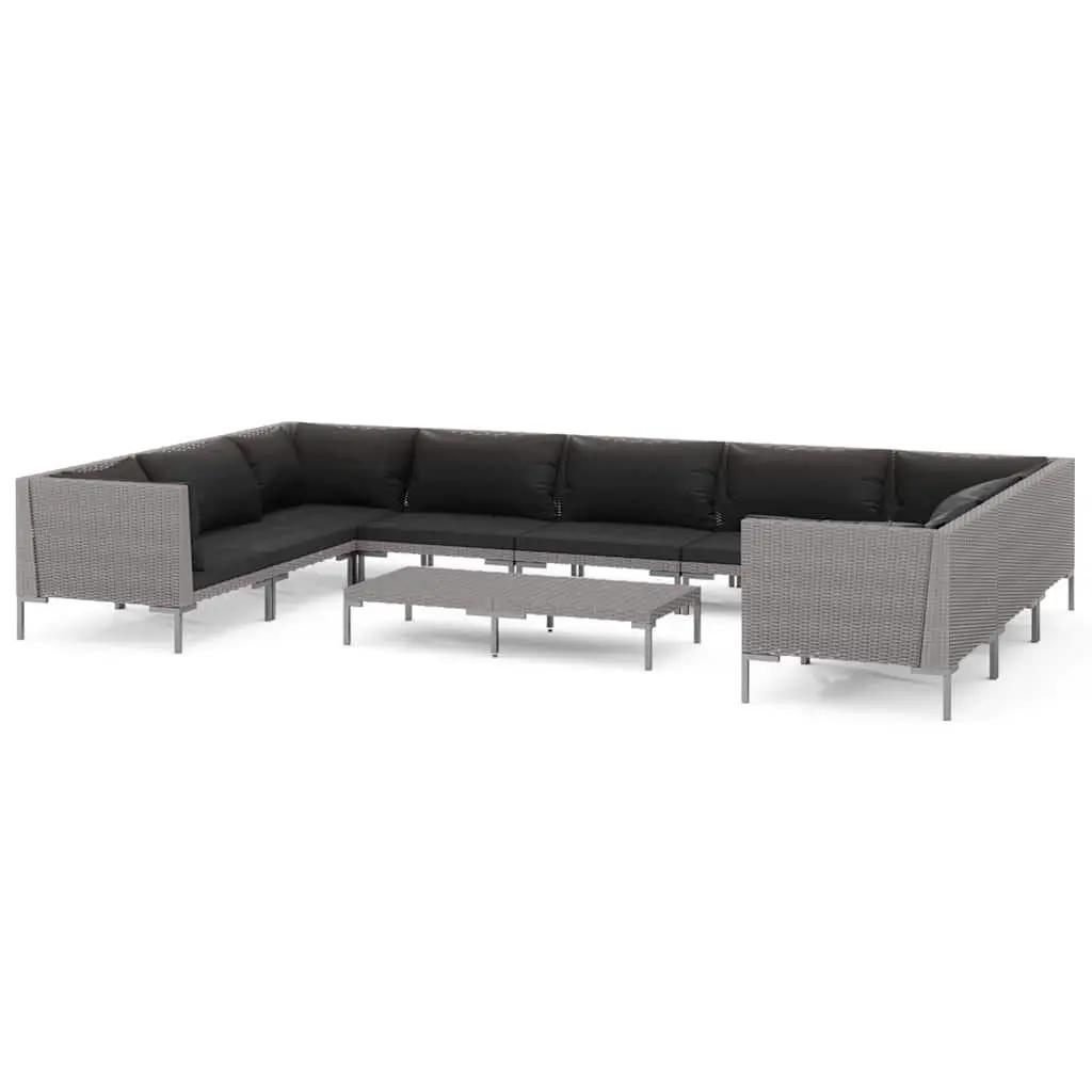 Garden Lounge Set 10 Piece Outdoor Patio Furniture with Cushions Grey Rattan