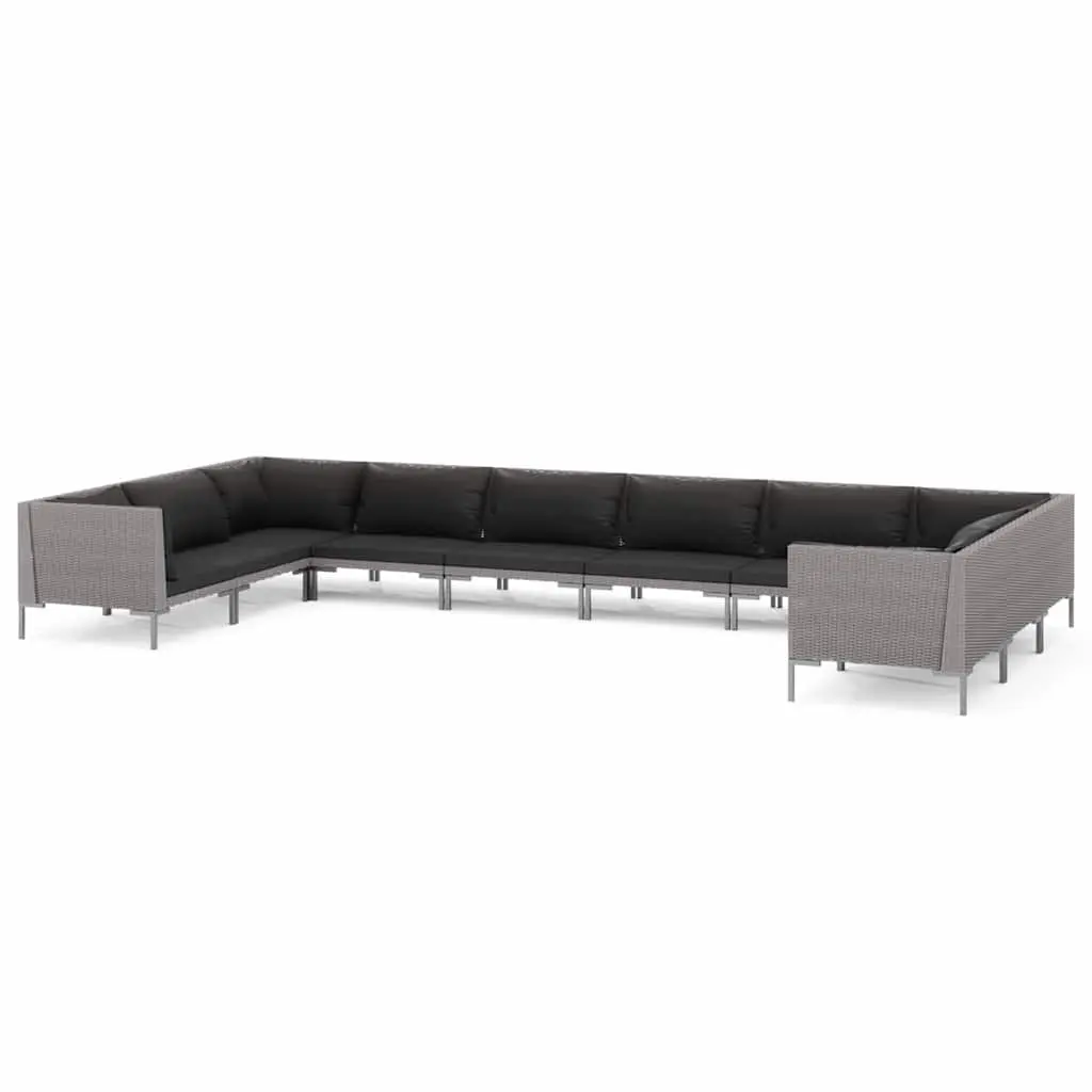 Garden Lounge Set 10 Piece Outdoor Furniture Grey Poly Rattan Patio Sofa with