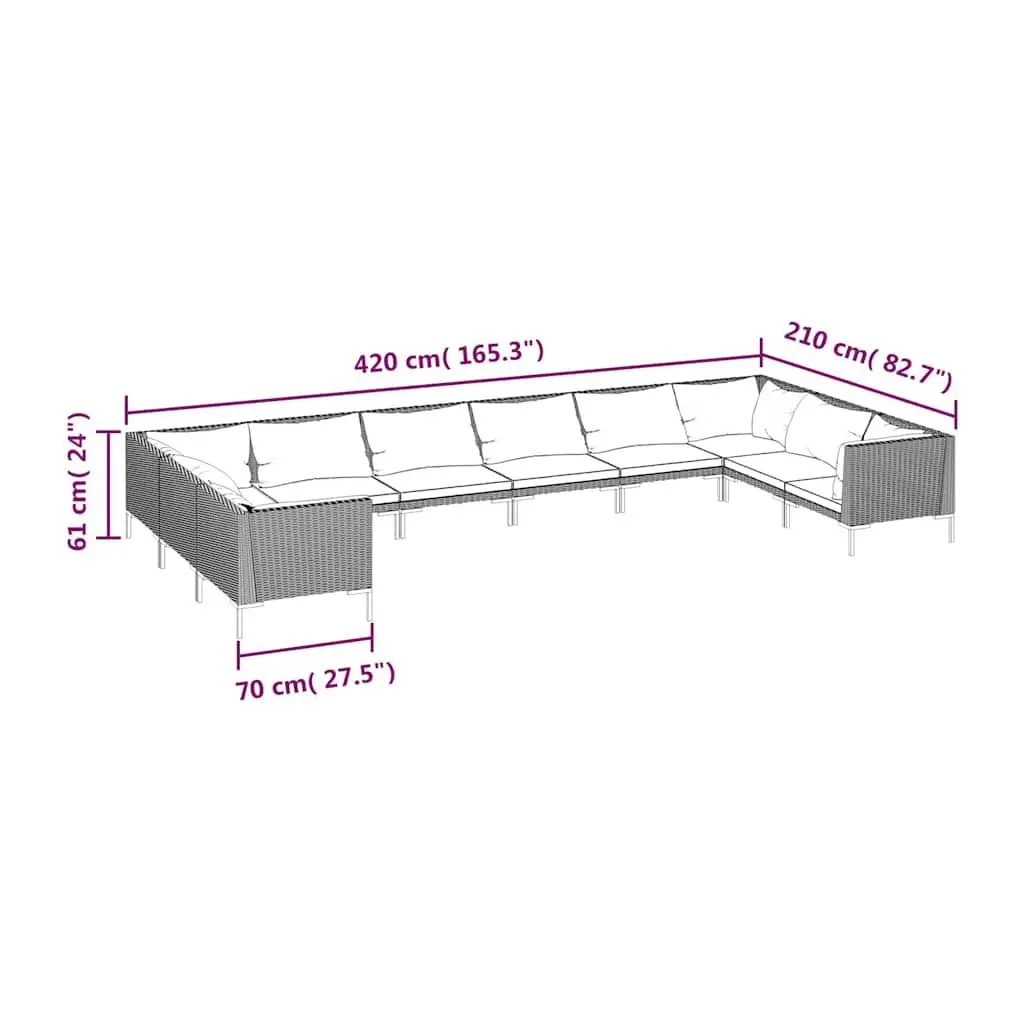 Garden Lounge Set 10 Piece Outdoor Furniture Grey Poly Rattan Patio Sofa with