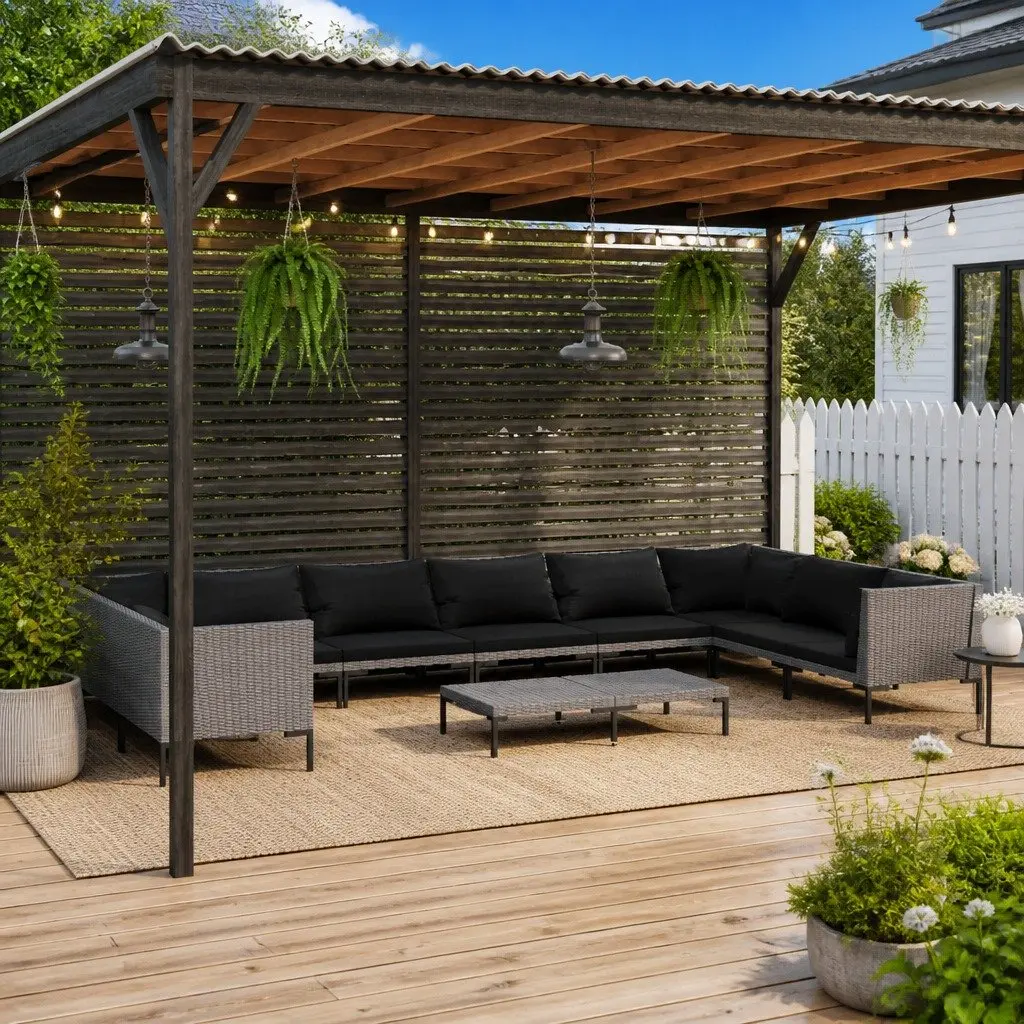 Garden Lounge Set Grey 11 Piece Outdoor Patio Furniture Poly Rattan
