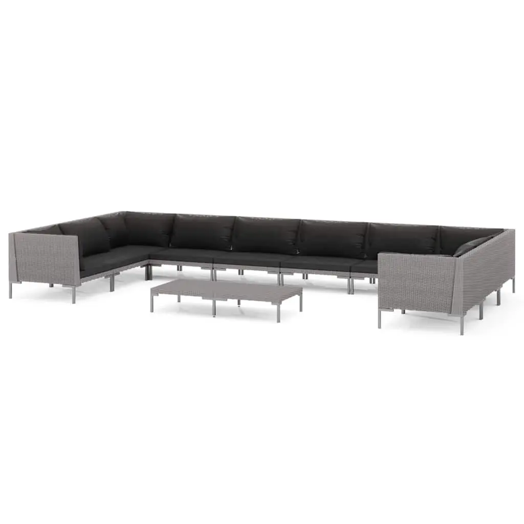 Garden Lounge Set Grey 11 Piece Outdoor Patio Furniture Poly Rattan