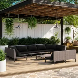 10 Piece Grey Garden Lounge Set Outdoor Patio Furniture with Cushions Rattan