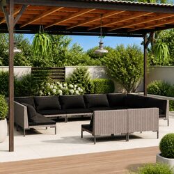 11 Piece Garden Lounge Set Poly Rattan Outdoor Furniture with Cushions Grey
