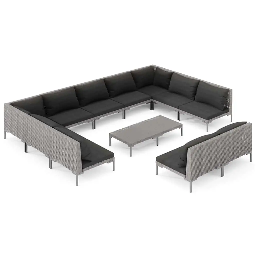12 Piece Outdoor Furniture Lounge Set Grey with Cushions PE Rattan and Steel Frame for Garden Patio Relaxation