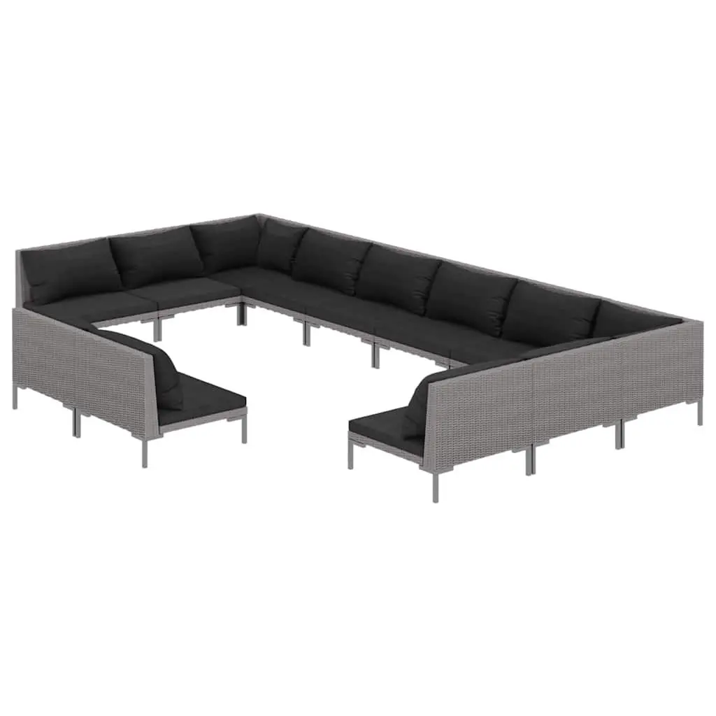 Garden Lounge Set Grey 12 Piece Outdoor Patio Furniture with Powder-Coated Steel Frame and Half-Round PE Rattan Construction