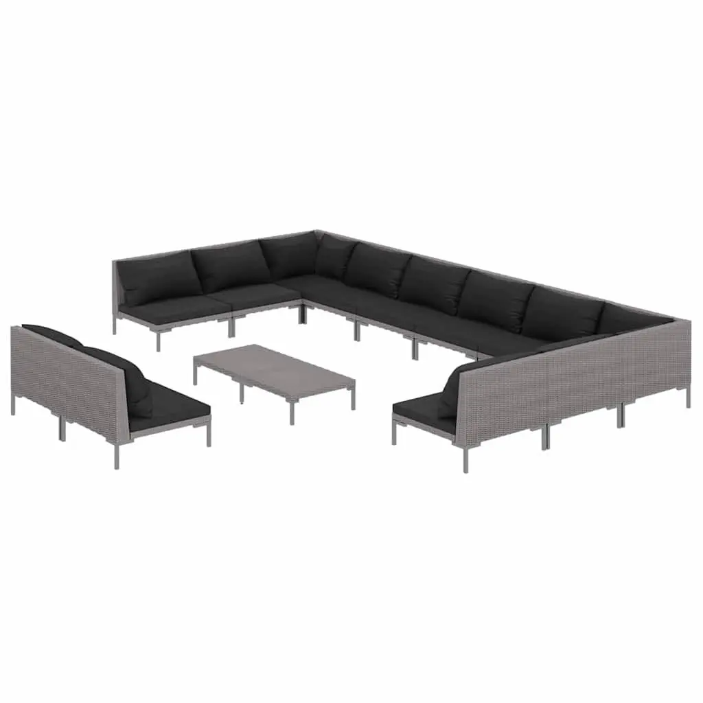 Garden Lounge Set 13 Piece Outdoor Furniture with Cushions Rattan Grey Patio