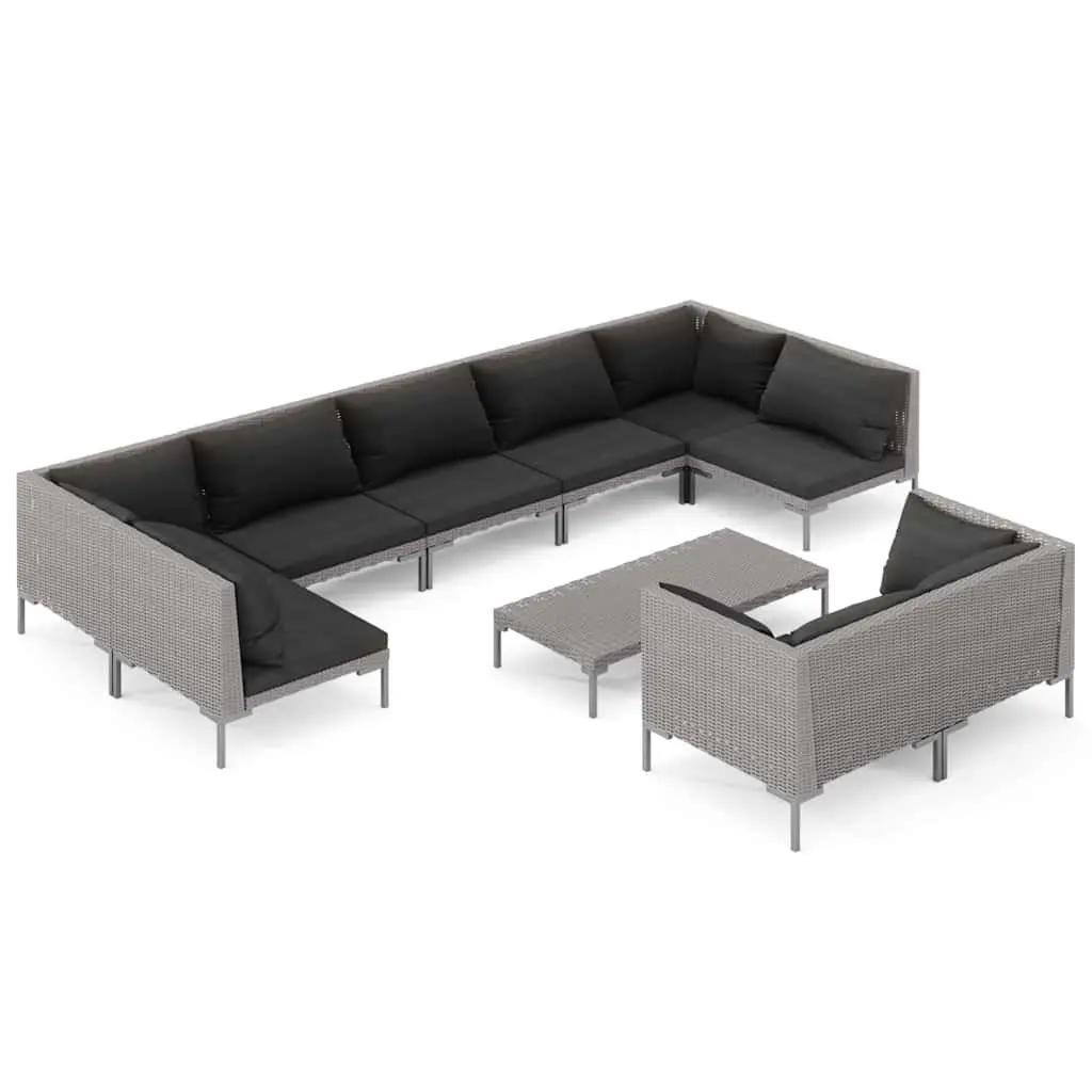 Garden Lounge Set Grey 10 Piece Outdoor Furniture Poly Rattan Cushions