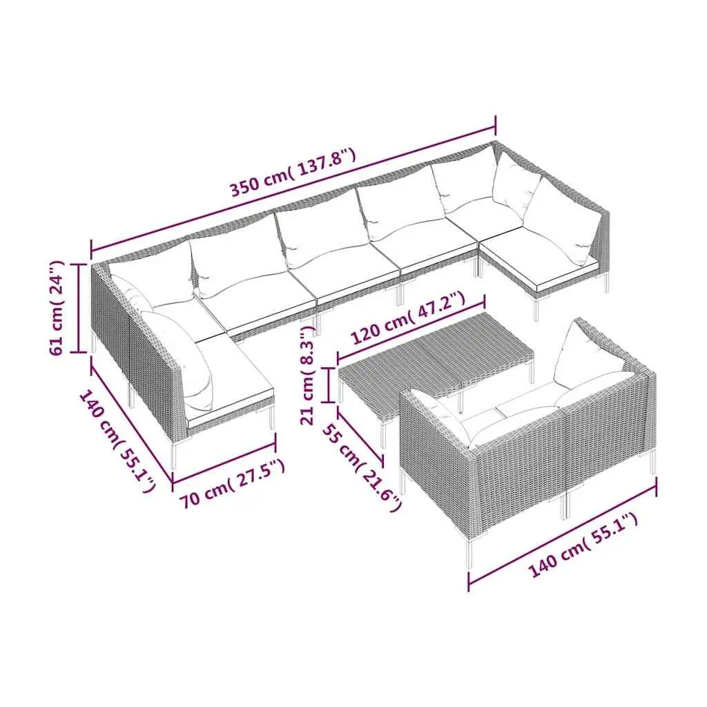 Garden Lounge Set Grey 10 Piece Outdoor Furniture Poly Rattan Cushions