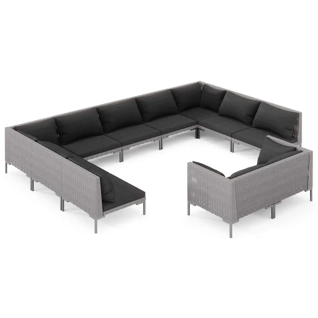 Garden Lounge Set 11 Piece Outdoor Furniture PE Rattan Grey Patio Sofa Cushions