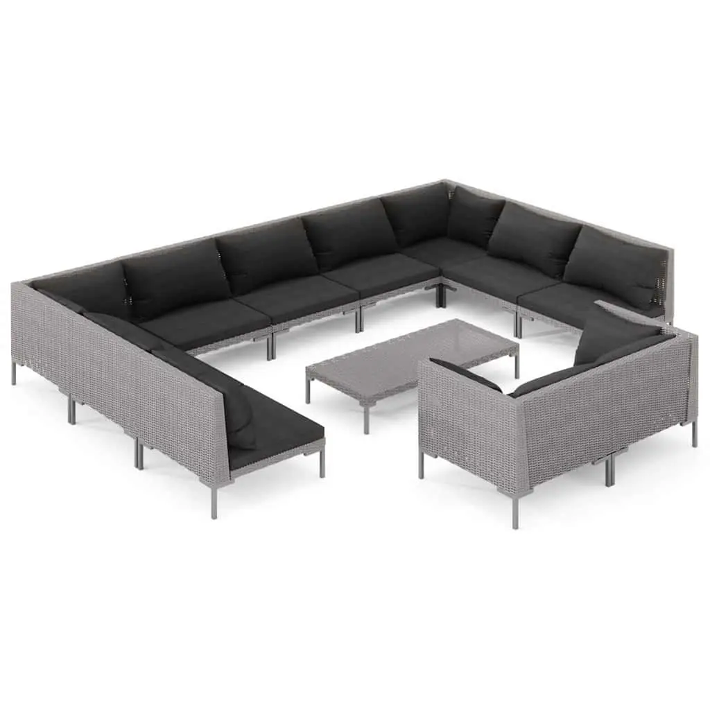 Garden Lounge Set Grey 12 Piece Outdoor Patio Furniture with Cushions