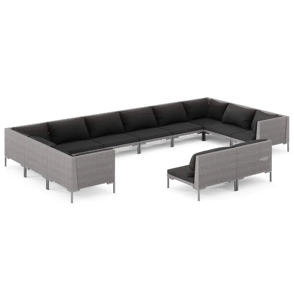 Garden Lounge Set Grey 12 Piece Outdoor Patio Furniture Powder-coated Steel Frame Half-round PE Rattan Removable Cushions