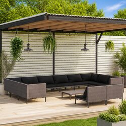 Garden Lounge Set 13 Piece Outdoor Furniture Grey Poly Rattan Patio Sofa
