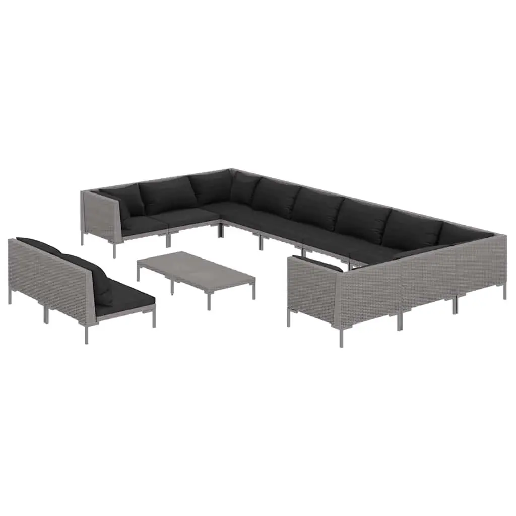 Garden Lounge Set 13 Piece Outdoor Furniture Grey Poly Rattan Patio Sofa