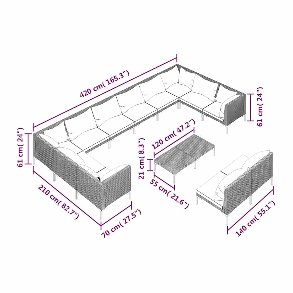 Garden Lounge Set 13 Piece Outdoor Furniture Grey Poly Rattan Patio Sofa