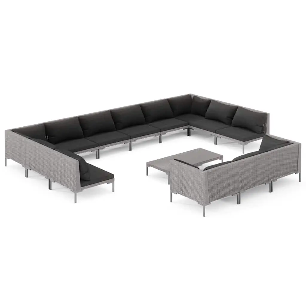 Garden Lounge Set 14 Piece Outdoor Patio Furniture with Cushions Grey Rattan