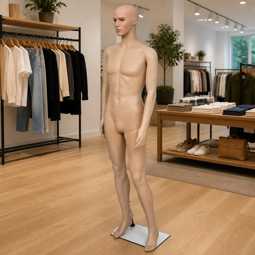 Full-Body Male Mannequin Beige 6 Piece Articulated Head Arms Legs 360 Degree Rotation