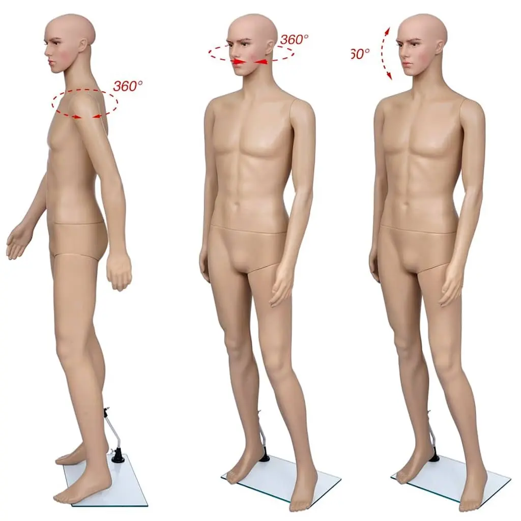 Full-Body Male Mannequin Beige 6 Piece Articulated Head Arms Legs 360 Degree Rotation