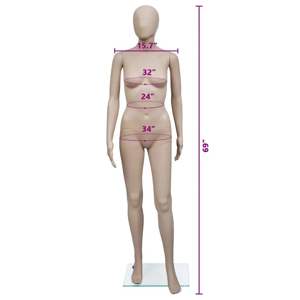 Female Mannequin Beige 6 Piece Articulated Body with Glass Base Stand
