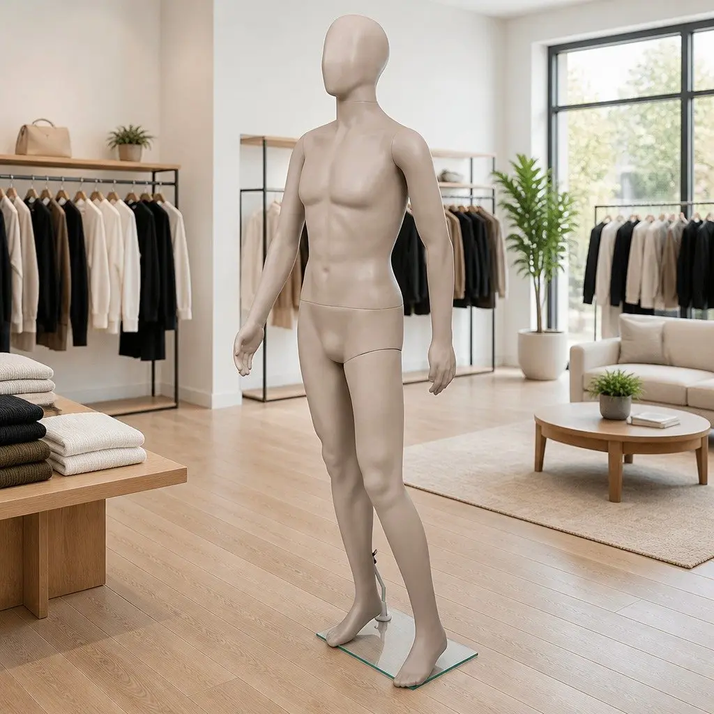 Full-Body Male Mannequin Beige 360° Rotatable Head and Arms Display Fashion Retail Clothing Dress