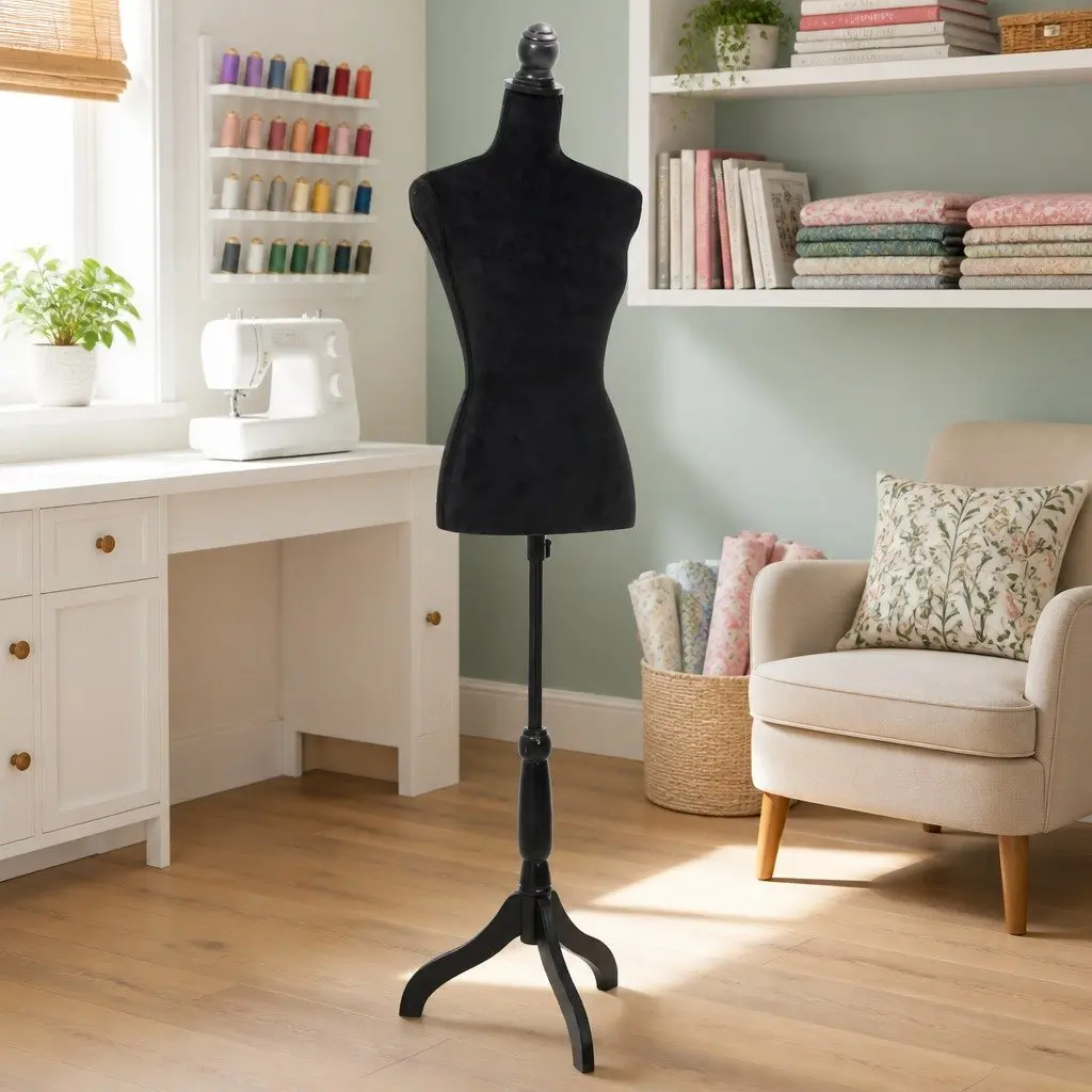 Bust Display Mannequin Black Adjustable Torso Velvet Female Dressmakers Dummy