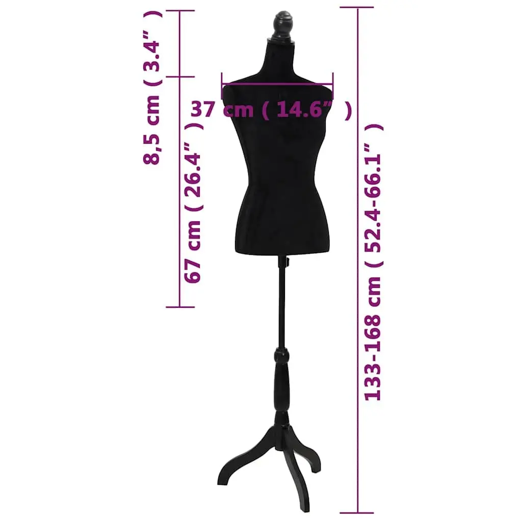 Bust Display Mannequin Black Adjustable Torso Velvet Female Dressmakers Dummy