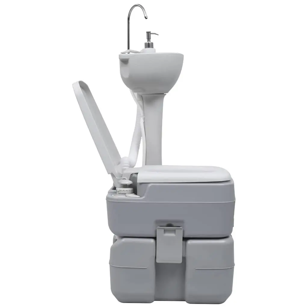 Portable Camping Toilet Handwash Stand Set Grey 20 Litre Waste Tank 10 Litre Fresh Water Tank 17 Litre Handwash Station