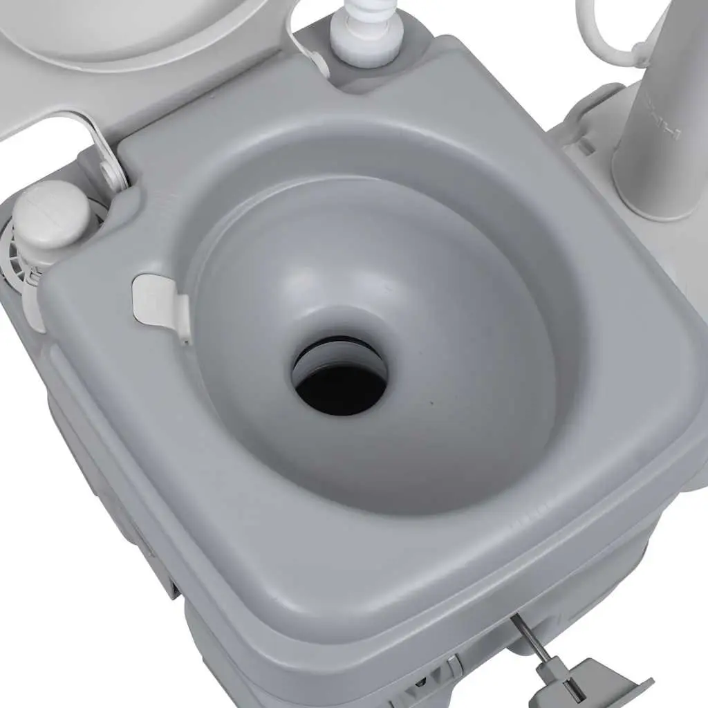 Portable Camping Toilet Handwash Stand Set Grey 20 Litre Waste Tank 10 Litre Fresh Water Tank 17 Litre Handwash Station