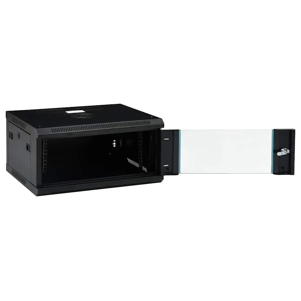 4U Network Cabinet Black 19 Inch Lockable Front Door Removable Side Panels Wall Mounted Storage