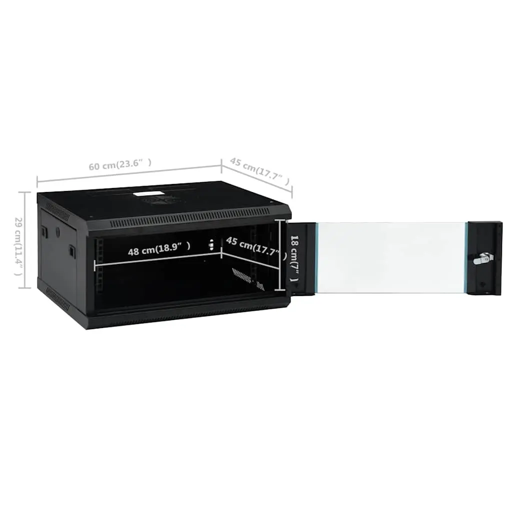 4U Network Cabinet Black 19 Inch Lockable Front Door Removable Side Panels Wall Mounted Storage