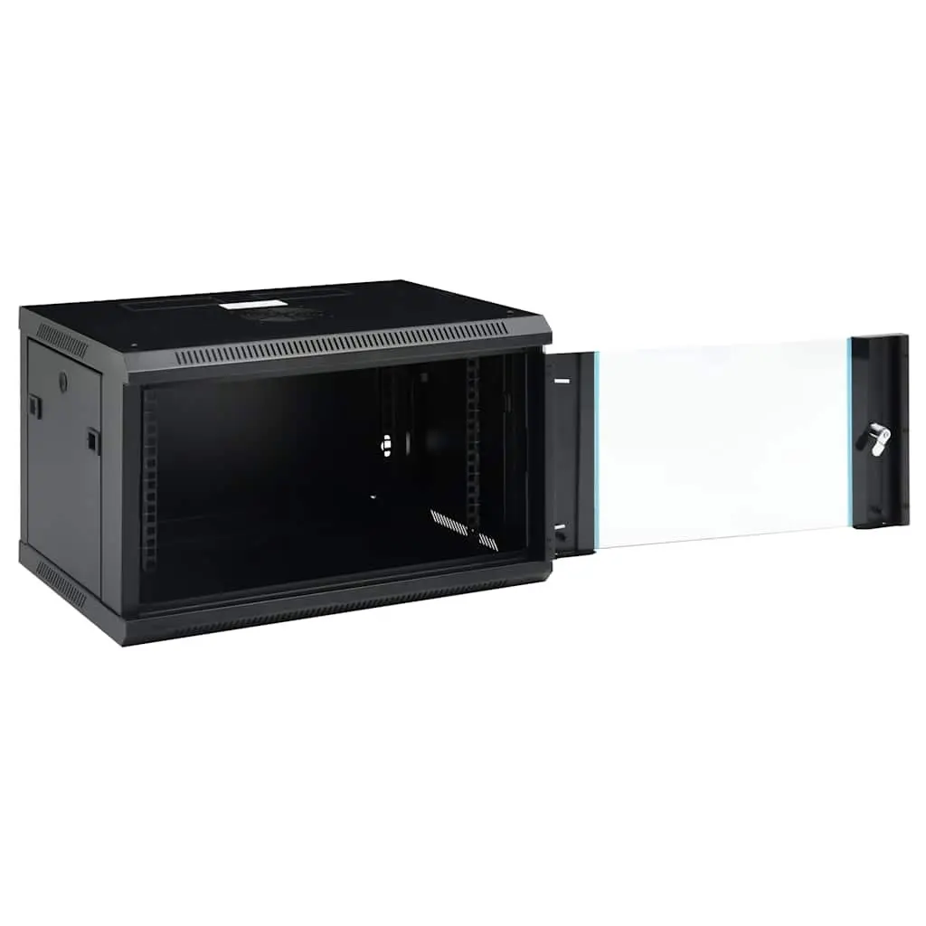 6U Wall Mounted Network Cabinet Black 600x450x350mm Lockable Front Door Removable Side Panels